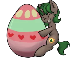 Size: 2600x2200 | Tagged: safe, artist:dumbwoofer, derpibooru import, oc, oc:pine shine, pony, unicorn, ear fluff, easter egg, embrace, eyes closed, female, grin, happy, hug, image, mare, png, simple background, smiling, solo, transparent background