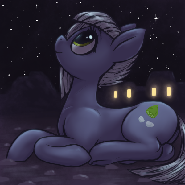 Size: 3000x3000 | Tagged: safe, artist:t72b, derpibooru import, limestone pie, earth pony, pony, female, image, looking up, lying down, mare, night, night sky, png, prone, rock farm, sky, smiling, solo, stars, when she smiles