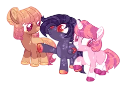 Size: 1280x901 | Tagged: safe, artist:lilywolfpie-yt, derpibooru import, oc, unofficial characters only, earth pony, pegasus, pony, unicorn, base used, female, filly, foal, image, offspring, parent:apple bloom, parent:button mash, parent:rumble, parent:scootaloo, parent:sweetie belle, parent:tender taps, parents:rumbloo, parents:sweetiemash, parents:tenderbloom, png, simple background, transparent background
