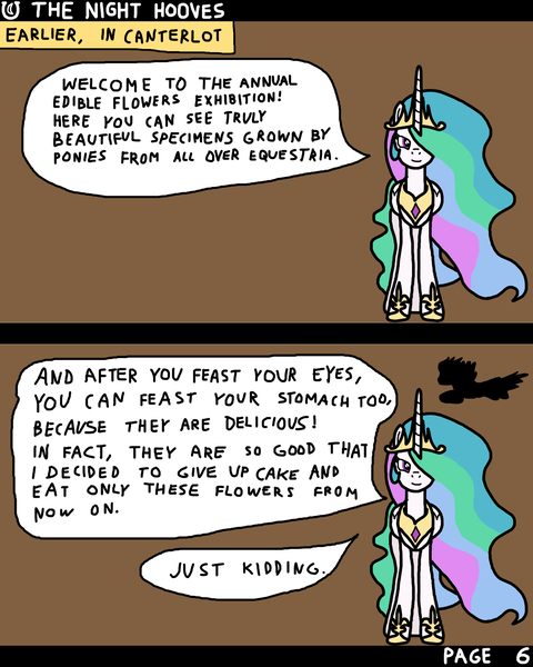 Size: 1600x2000 | Tagged: safe, artist:nopony, derpibooru import, princess celestia, alicorn, pegasus, pony, comic:the night hooves, atg 2022, cake, cakelestia, comic, female, food, image, mare, newbie artist training grounds, png, silhouette, speech bubble