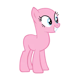 Size: 4002x4096 | Tagged: safe, artist:annesbouquetofflowers53, derpibooru import, earth pony, pony, bald, base, blue eyes, female, full body, g4, grin, hooves, image, mare, pink coat, png, simple background, smiling, solo, standing, transparent background