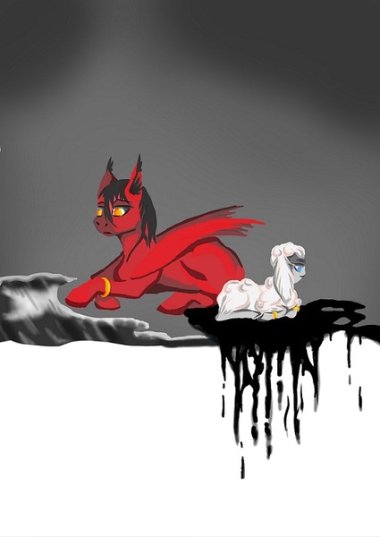 Size: 537x759 | Tagged: safe, artist:lambs prey, derpibooru import, oc, oc:crimson trace, oc:prey, pegasus, sheep, bands, fanfic art, image, jpeg, lamb, prey and a lamb, tufted ears