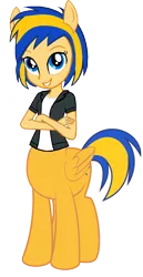 Size: 1128x2178 | Tagged: safe, artist:205tob, derpibooru import, oc, oc:flare spark, centaur, taur, equestria girls, clothes, crossed arms, cute, female, image, jacket, looking at you, png, shirt, simple background, smiling, solo, transparent background
