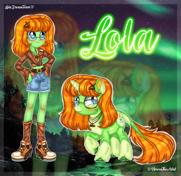 Size: 3429x3338 | Tagged: safe, artist:loladreamteam, artist:noreentheartist, derpibooru import, oc, oc:lola, unofficial characters only, human, pony, unicorn, equestria girls, image, png