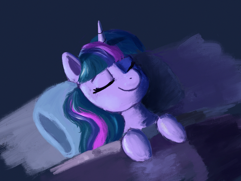 Size: 2732x2048 | Tagged: safe, artist:phutashi, derpibooru import, twilight sparkle, pony, unicorn, atg 2022, bed, cute, eyes closed, female, image, lying down, mare, newbie artist training grounds, on back, png, sleeping, smiling, solo, twiabetes, unicorn twilight