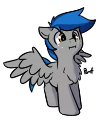 Size: 483x553 | Tagged: safe, artist:neuro, derpibooru import, oc, unofficial characters only, pegasus, pony, :i, chest fluff, floppy ears, freckles, image, onomatopoeia, png, pomf, simple background, solo, sound effects, spread wings, transparent background, wings