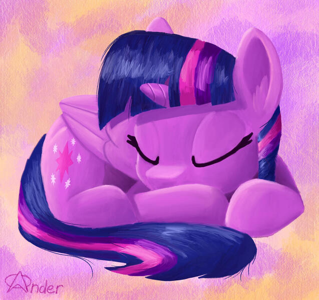 Size: 1280x1206 | Tagged: safe, artist:anderdragon76, artist:anderdraws, derpibooru import, twilight sparkle, twilight sparkle (alicorn), alicorn, pony, abstract background, eyes closed, female, folded wings, horn, image, jpeg, lying down, mare, prone, sleeping, solo, wings