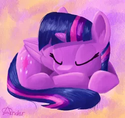 Size: 1280x1206 | Tagged: safe, artist:anderdragon76, artist:anderdraws, derpibooru import, twilight sparkle, twilight sparkle (alicorn), alicorn, pony, abstract background, eyes closed, female, folded wings, horn, image, jpeg, lying down, mare, prone, sleeping, solo, wings