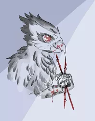 Size: 559x709 | Tagged: safe, artist:lambs prey, derpibooru import, oc, oc:garrow, gryphon, fanfic:prey and a lamb, arrow, blood, fanfic art, image, isnd, jpeg