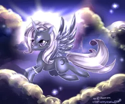 Size: 1200x1000 | Tagged: safe, artist:aquagalaxy, derpibooru import, oc, oc:night glow, unofficial characters only, alicorn, pony, alicorn oc, flying, horn, image, png, solo, wings
