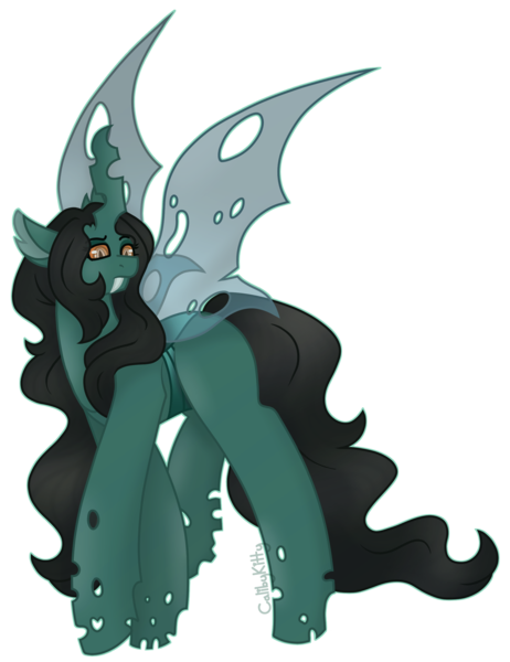 Size: 2024x2628 | Tagged: safe, artist:midnightamber, derpibooru import, oc, oc:queen z, alicorn, changeling, changeling queen, black hair, black mane, black tail, changeling wings, curly hair, curly mane, curly tail, curved horn, female, frown, horn, image, judging, long hair, long mane, long tail, looking at you, looking down, looking down at you, multicolored eyes, png, raised eyebrow, sharp teeth, simple background, solo, tail, teeth, transparent background, transparent wings, walking, wings