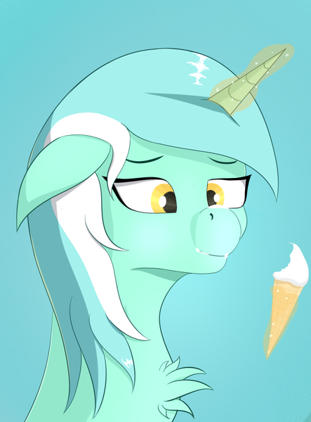 Size: 972x1316 | Tagged: safe, artist:drakang, derpibooru import, lyra heartstrings, pony, unicorn, bust, female, food, ice cream, image, looking at someone, magic, mare, png, portrait, sketch, smiling, solo, solo female