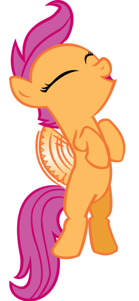Size: 1000x2160 | Tagged: safe, artist:ohhim, derpibooru import, scootaloo, pegasus, pony, the cutie pox, eyes closed, female, filly, foal, full body, image, open mouth, open smile, png, simple background, smiling, solo, spread wings, transparent background, vector, wings