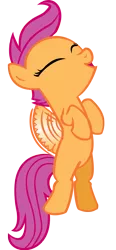 Size: 1000x2160 | Tagged: safe, artist:ohhim, derpibooru import, scootaloo, pegasus, pony, the cutie pox, eyes closed, female, filly, foal, full body, image, open mouth, open smile, png, simple background, smiling, solo, spread wings, transparent background, vector, wings
