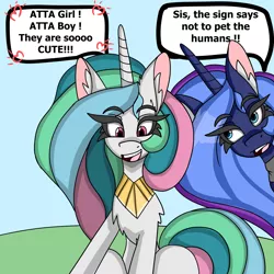 Size: 5000x5000 | Tagged: safe, artist:cuddlelamb, derpibooru import, princess celestia, princess luna, alicorn, pony, absurd resolution, duo, duo female, eyebrows, eyebrows visible through hair, female, image, mare, open mouth, open smile, png, royal sisters, siblings, sisters, smiling, speech bubble