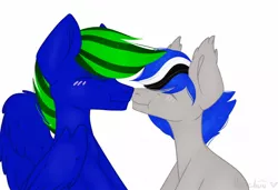 Size: 1280x878 | Tagged: safe, artist:hoochuu, derpibooru import, oc, unofficial characters only, earth pony, pegasus, pony, bust, commission, duo, ear fluff, earth pony oc, gay, image, jpeg, male, oc x oc, pegasus oc, shipping, stallion, wings, ych result