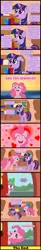 Size: 741x4529 | Tagged: safe, artist:gutovi, derpibooru import, pinkie pie, spike, twilight sparkle, dragon, earth pony, pony, unicorn, comic:grace pinkie, book, bookshelf, cloud, comic, crossover, dialogue, egg, ending, eyes closed, female, floppy ears, gak, golden oaks library, grace kelly (song), heart, hopping, horn, image, jpeg, library, male, mare, mika, nickelodeon, parody, peeking, scared, smiling, song reference, speech bubble, text, unicorn twilight, walking