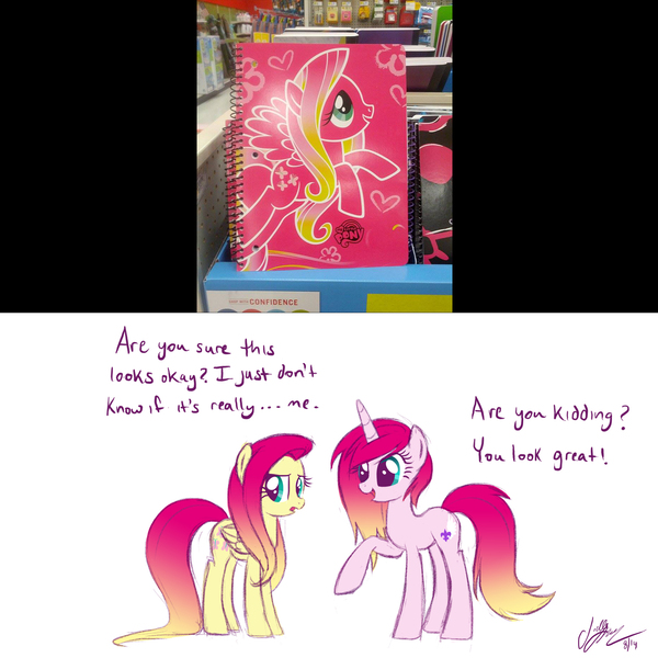 Size: 2400x2400 | Tagged: safe, artist:joellethenose, derpibooru import, fluttershy, oc, oc:cerise, pegasus, pony, unicorn, duo, duo female, female, gradient mane, image, jpeg, merchandise