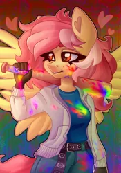 Size: 2867x4096 | Tagged: safe, artist:irinamar, derpibooru import, oc, unofficial characters only, anthro, pegasus, baseball bat, blood, image, jpeg, rainbow blood, solo