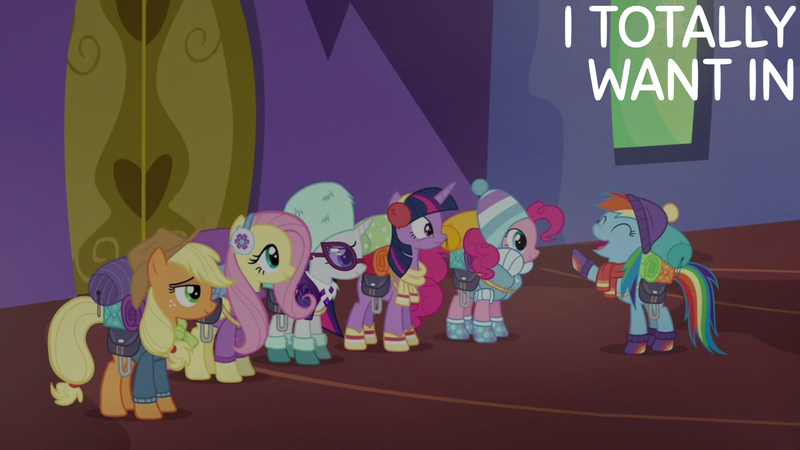 Size: 1920x1080 | Tagged: safe, derpibooru import, edit, edited screencap, editor:quoterific, screencap, applejack, fluttershy, pinkie pie, rainbow dash, rarity, twilight sparkle, twilight sparkle (alicorn), alicorn, earth pony, pegasus, pony, unicorn, dungeons and discords, applejack's hat, clothes, cowboy hat, eyes closed, female, hat, image, mane six, mare, open mouth, png, rpg, twilight's castle, winter outfit