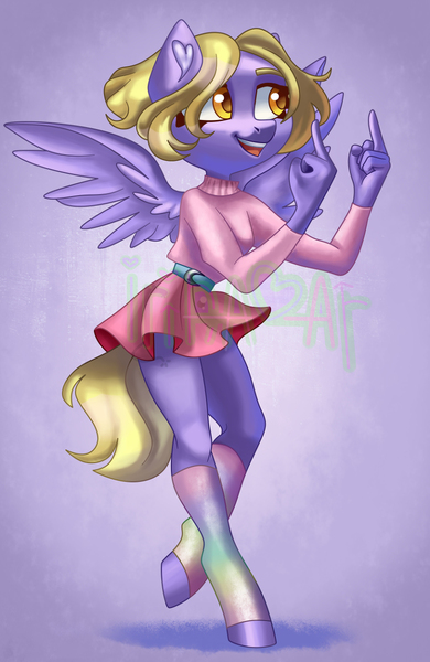 Size: 780x1200 | Tagged: safe, artist:irinamar, derpibooru import, oc, unofficial characters only, anthro, pegasus, clothes, dress, image, jpeg, leg warmers, middle finger, solo, spread wings, vulgar, wings