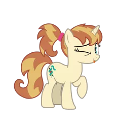 Size: 5352x5634 | Tagged: safe, artist:gypsykumquat, derpibooru import, edit, vector edit, oc, oc:clovette, unofficial characters only, pony, unicorn, derpibooru community collaboration, 2022 community collab, :p, horn, image, inkscape, looking at you, one eye closed, png, raised hoof, show accurate, simple background, smiling, smiling at you, solo, teenager, tongue out, transparent background, unicorn oc, vector, wink, winking at you