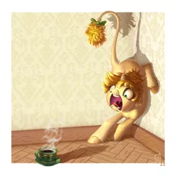 Size: 2000x2000 | Tagged: safe, artist:gor1ck, derpibooru import, oc, unofficial characters only, pony, unicorn, coffee cup, commission, corner, cornered, cup, female, floppy ears, image, jpeg, mare, scared, screaming, silly, solo, ych result
