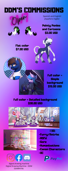 Size: 800x2000 | Tagged: safe, artist:digitaldrawingmachine, derpibooru import, oc, anthro, human, pony, equestria girls, advertisement, commission, commission info, humanized, image, png