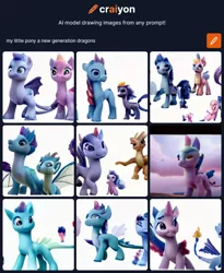 Size: 1144x1393 | Tagged: safe, craiyon, dall·e mini, derpibooru import, machine learning generated, dracony, dragon, hybrid, pony, my little pony: a new generation, g5, image, not princess ember, not salmon, not twilight sparkle, not zipp storm, png, wat