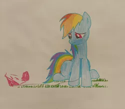 Size: 1280x1117 | Tagged: safe, derpibooru import, rainbow dash, balloon, balloon popping, crying, grass, image, jpeg, popping, sad, simple background, traditional art, tragedy