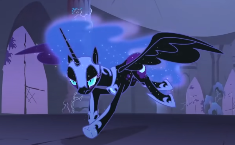 Size: 798x491 | Tagged: safe, derpibooru import, screencap, nightmare moon, alicorn, friendship is magic, cropped, ethereal mane, galloping, image, png, solo