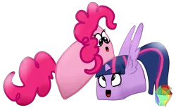 Size: 4500x2808 | Tagged: safe, artist:holomouse, derpibooru import, pinkie pie, twilight sparkle, female, food, image, inanimate tf, lesbian, png, pun, shipping, simple background, transformation, transparent background, twinkie, twinkies, visual pun