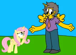 Size: 694x500 | Tagged: safe, artist:haileykitty69, derpibooru import, fluttershy, alicorn, human, pegasus, alicornified, crossover, fluttercorn, image, png, race swap, seymour skinner, the simpsons