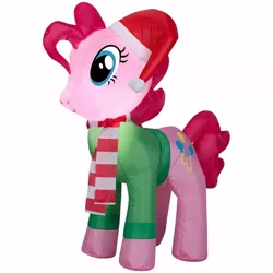 Size: 1000x1000 | Tagged: safe, derpibooru import, pinkie pie, earth pony, pony, christmas, clothes, decoration, hat, hearth's warming eve, holiday, image, inflatable, jpeg, santa hat, scarf, sweater