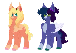 Size: 1280x902 | Tagged: safe, artist:kaenashepard, derpibooru import, oc, unofficial characters only, earth pony, pegasus, pony, chest fluff, coat markings, duo, ear fluff, earth pony oc, female, hock fluff, image, mare, offspring, parent:big macintosh, parent:night glider, parent:soarin', parent:sunset shimmer, parents:shimmermac, parents:soaringlider, pegasus oc, png, simple background, transparent background, wings