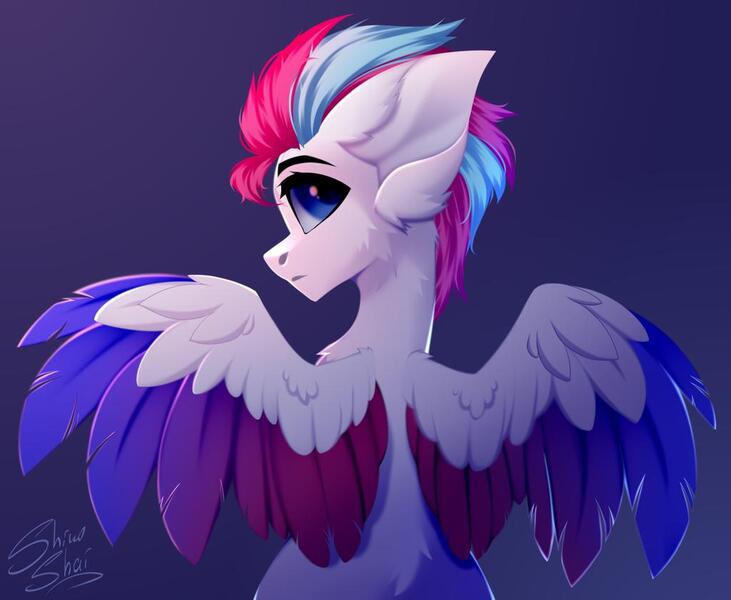 Size: 1024x840 | Tagged: safe, artist:shinoshai, derpibooru import, zipp storm, pegasus, pony, colored wings, colored wingtips, female, g5, image, jpeg, looking back, mare, simple background, solo, spread wings, wings