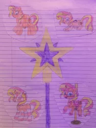 Size: 2448x3264 | Tagged: safe, artist:dupontsimon, derpibooru import, sunset shimmer, balloon pony, inflatable pony, pony, fanfic:magic show of friendship, candy, carousel, fanfic art, food, image, inanimate tf, inflatable, jpeg, lined paper, magic wand, traditional art, transformation
