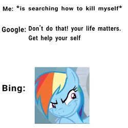 Size: 3000x3000 | Tagged: safe, derpibooru import, edit, edited screencap, editor:dematrix-edit, screencap, rainbow dash, pegasus, pony, tanks for the memories, bing, faic, female, google, google vs bing, image, mare, meme, png, shitposting, solo, text