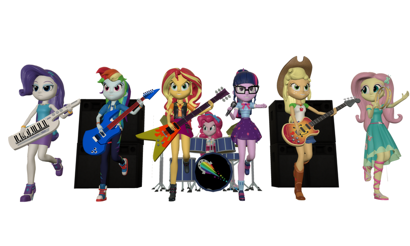 Size: 5120x3072 | Tagged: safe, artist:n3onh100, derpibooru import, applejack, fluttershy, pinkie pie, rainbow dash, rarity, sci-twi, sunset shimmer, twilight sparkle, equestria girls, bass guitar, drums, guitar, humane five, humane seven, humane six, image, keytar, microphone, musical instrument, png, simple background, speaker, tambourine, the rainbooms, white background