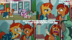 Size: 1280x720 | Tagged: safe, derpibooru import, edit, edited screencap, editor:quoterific, screencap, stellar flare, sunburst, pony, unicorn, season 8, the parent map, spoiler:s08, female, grin, image, jpeg, male, mare, open mouth, smiling, stallion, text