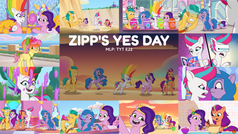 Size: 1978x1115 | Tagged: safe, derpibooru import, edit, edited screencap, editor:quoterific, screencap, hitch trailblazer, izzy moonbow, pipp petals, posey (g5), sugar moonlight, sunny starscout, zipp storm, earth pony, pegasus, pony, unicorn, my little pony: tell your tale, spoiler:g5, spoiler:my little pony: tell your tale, spoiler:tyts01e22, alternate hairstyle, angry, apple, bag, beach, bow, bowl, bracelet, brain freeze, bucket, cup, drink, drinking, eyes closed, female, food, friendship bracelet, frown, g5, glowing cutie mark, grin, hair bow, headband, image, ivory cedar, jewelry, magazine, makeup, male, mane five (g5), mare, microphone, mirror, mixing bowl, multicolored hair, necklace, open mouth, open smile, png, posey bloom is not amused, posey can't catch a break, rainbow hair, red face, regalia, saddle bag, selfie, smiling, smoothie, spill, spilled drink, spoon, stallion, sunset, tail, tail bow, text, unamused, zipp visor, zipp's yes day