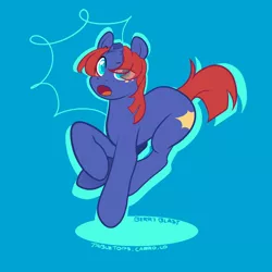 Size: 1280x1280 | Tagged: safe, artist:rosejack1234, oc, oc:berry blast, unofficial characters only, pony, unicorn, blue background, broken horn, horn, image, jpeg, looking at you, male, signature, simple background, solo, stallion