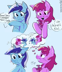 Size: 3392x3944 | Tagged: safe, derpibooru import, berry punch, berryshine, minuette, earth pony, pony, unicorn, berrygate, blushing, dialogue, female, image, lesbian, png, shipping, simple background