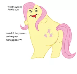 Size: 554x528 | Tagged: safe, artist:flipflop10150, derpibooru import, fluttershy, butt, commission, crossover, cursed image, grimace, image, implied flutterpie, mcdonald's, not salmon, plot, png, simple background, wat, white background