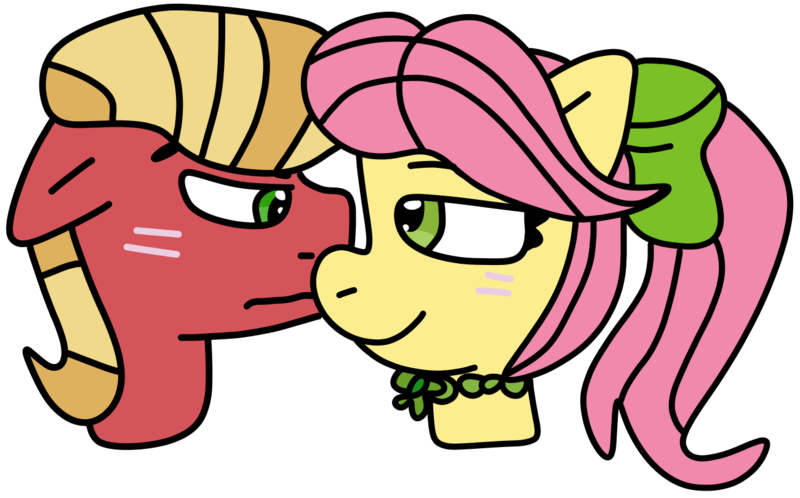 Size: 1300x810 | Tagged: safe, artist:jadeharmony, derpibooru import, posey (g5), sprout cloverleaf, earth pony, pony, blushing, boop, bow, bust, duo, female, g5, hair bow, image, jewelry, male, mare, necklace, noseboop, png, poseysprout, shipping, simple background, stallion, straight, transparent background