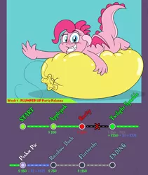 Size: 4800x5700 | Tagged: safe, artist:rupertbluefox, derpibooru import, pinkie pie, dragon, series:mane6dragonsquestscaleybelly, absurd resolution, balloon, balloon fetish, balloon riding, balloon sitting, bedroom eyes, cute, diapinkes, dragoness, dragonified, fat, fat fetish, female, fetish, image, incentive drive, lying down, pinkiedragon, png, progress, prone, sitting, smiling, species swap, squishy, that dragon sure does love balloons, that pony sure does love balloons, this will end in weight gain, wings