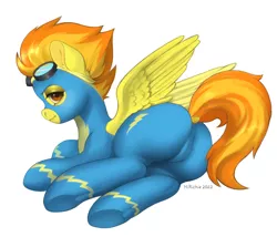 Size: 3507x3000 | Tagged: suggestive, artist:hirichie, derpibooru import, spitfire, pegasus, pony, angry, ass, butt, clothes, costume, cute, female, image, looking at you, mare, png, solo, solo female, uniform, wonderbolts, wonderbolts uniform