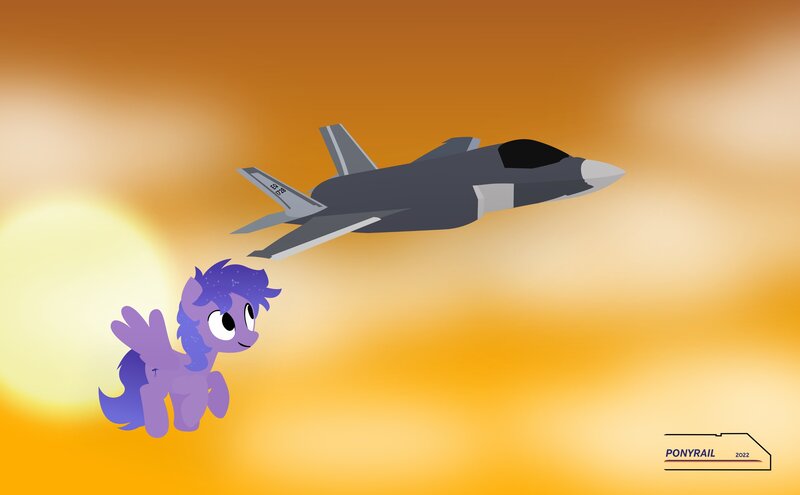 Size: 4096x2533 | Tagged: safe, artist:indonesiarailroadpht, derpibooru import, oc, oc:stargazermap, pegasus, pony, f-35 lightning ii, flying, image, jet, jet fighter, jet plane, jpeg, plane, solo