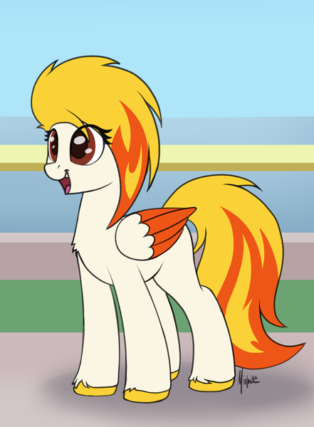 Size: 1254x1707 | Tagged: safe, artist:ponynamedmixtape, derpibooru import, pegasus, flare (g5), g4, g5, g5 to g4, generation leap, image, png, smiling, solo