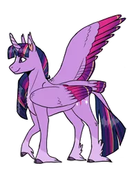 Size: 1280x1621 | Tagged: safe, artist:aspen--trees, derpibooru import, twilight sparkle, twilight sparkle (alicorn), alicorn, pony, colored wings, female, hoof fluff, image, long feather, mare, multicolored wings, one wing out, png, simple background, solo, tail, tail feathers, transparent background, unshorn fetlocks, wings